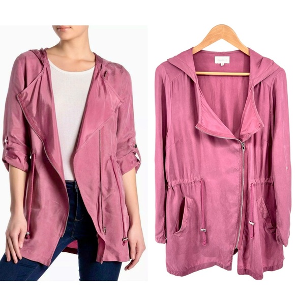 MELLODAY Jackets & Blazers - Anthropologie Melloday Short Trench Jacket Medium Dusty Rose Roll Tab Tie Waist